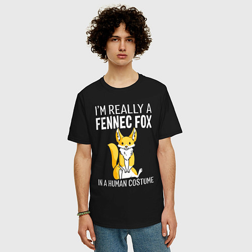 Мужская футболка оверсайз В действительности я лис Фенек / Черный – фото 3