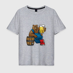 Футболка оверсайз мужская Медведь и пиво, цвет: меланж