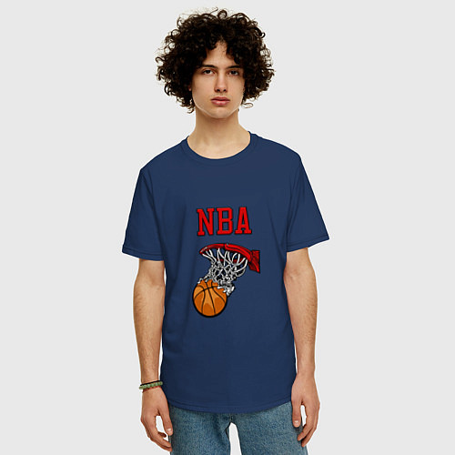 Мужская футболка оверсайз Basketball - NBA logo / Тёмно-синий – фото 3