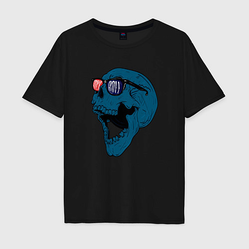 Мужская футболка оверсайз Rock and roll blue skull / Черный – фото 1