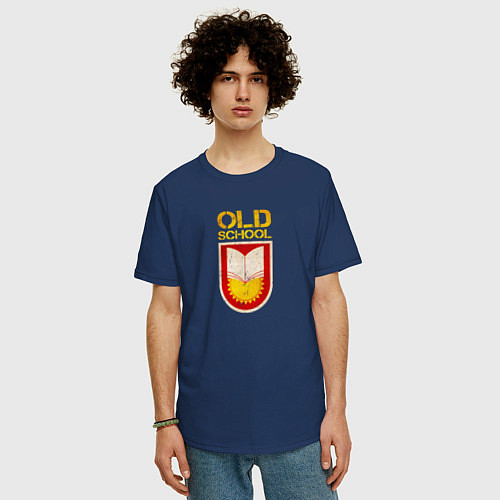 Мужская футболка оверсайз Old School emblem / Тёмно-синий – фото 3
