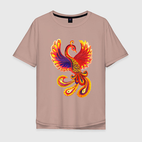 Мужская футболка оверсайз Жар-птица рисунок гуашью / Пыльно-розовый – фото 1