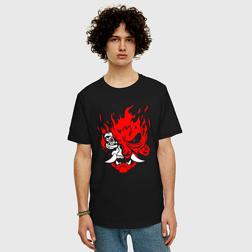 Мужская футболка оверсайз Demon Oni - Cyberpunk 2077 / Черный – фото 3