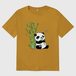 Мужская футболка оверсайз Панда бамбук и стрекоза