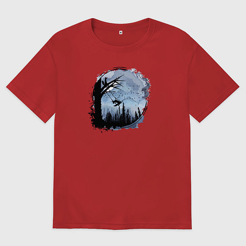 Мужская футболка оверсайз Лисичка на качелях / Красный – фото 1