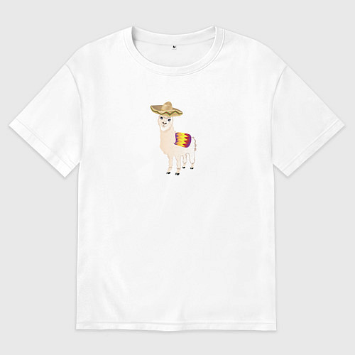 Мужская футболка оверсайз Лама в сомбреро / Белый – фото 1