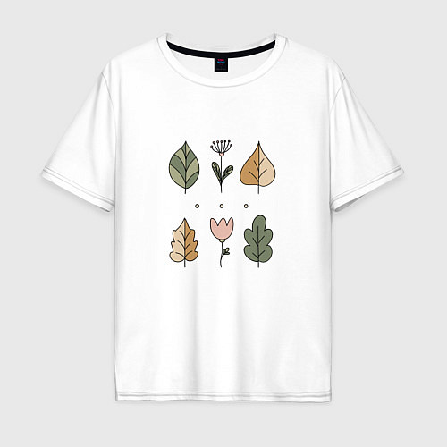 Мужская футболка оверсайз Цвети и листья минимализм / Белый – фото 1
