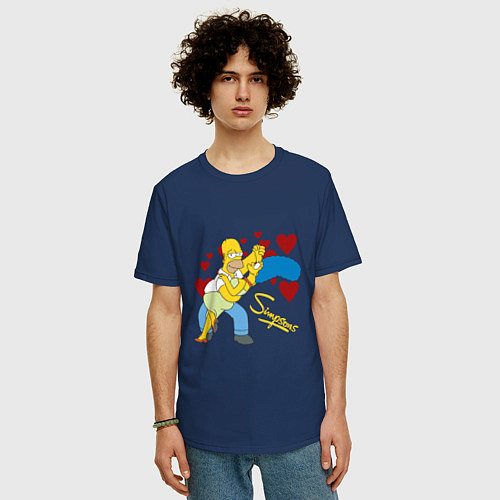 Мужская футболка оверсайз Гомер и Мардж Симпсон / Тёмно-синий – фото 3