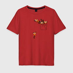 Мужская футболка оверсайз Красные панды в кармане