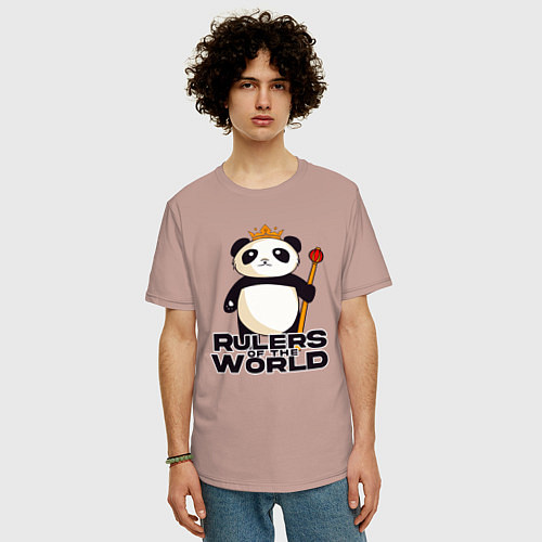 Мужская футболка оверсайз Панда - Правители Мира / Пыльно-розовый – фото 3