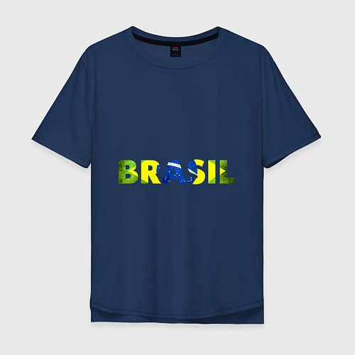 Мужская футболка оверсайз BRASIL 2014 / Тёмно-синий – фото 1