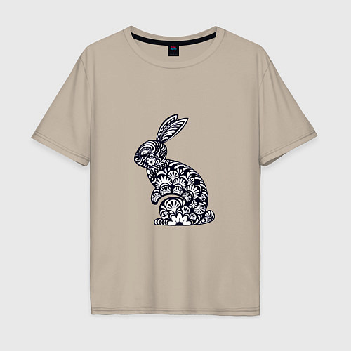 Мужская футболка оверсайз Black-White Rabbit / Миндальный – фото 1
