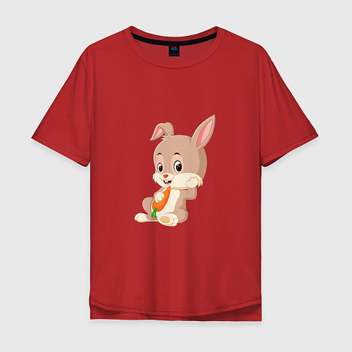 Мужская футболка оверсайз Кролик с морковочкой / Красный – фото 1