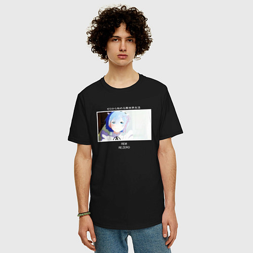 Мужская футболка оверсайз Re:Zero - Рем плачет от счастья / Черный – фото 3