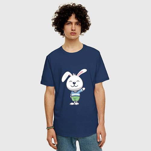Мужская футболка оверсайз Hello - Rabbit / Тёмно-синий – фото 3