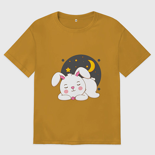 Мужская футболка оверсайз Спящий Зайка / Горчичный – фото 1