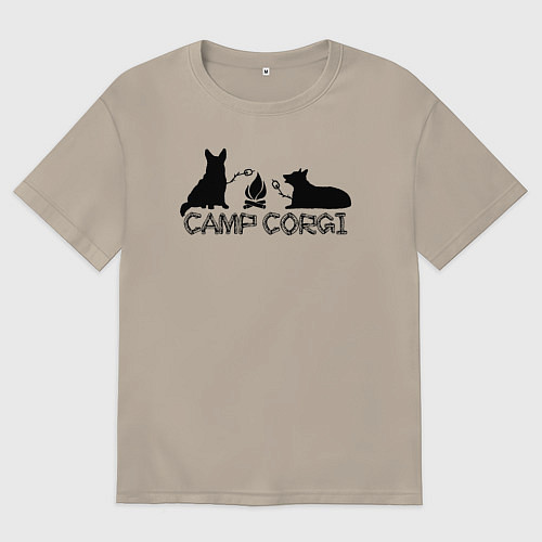 Мужская футболка оверсайз Лагерь корги / Миндальный – фото 1
