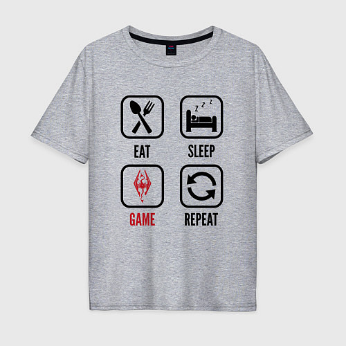 Мужская футболка оверсайз Eat - sleep - Skyrim - repeat / Меланж – фото 1
