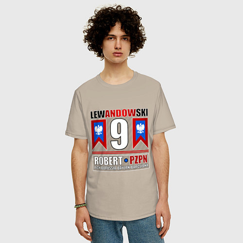 Мужская футболка оверсайз Роберт Левандовски сборная Польши / Миндальный – фото 3