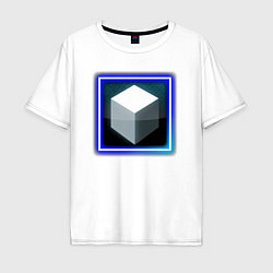 Футболка оверсайз мужская Белый геометрический куб с сиянием, цвет: белый