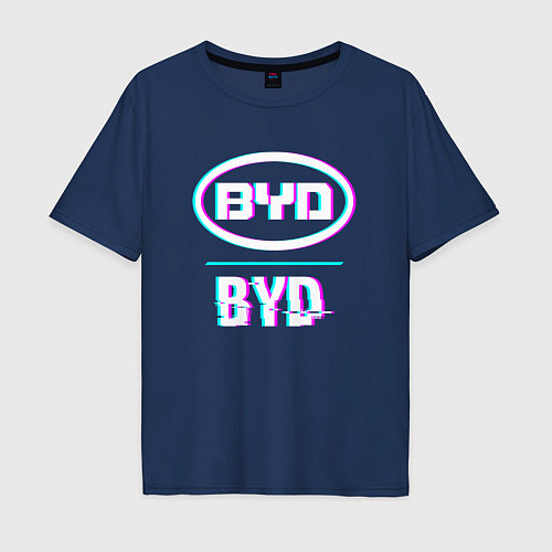 Мужская футболка оверсайз Значок BYD в стиле glitch / Тёмно-синий – фото 1