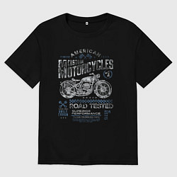 Футболка оверсайз мужская Мотоцикл ретро, цвет: черный