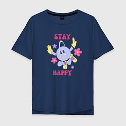 Мужская футболка оверсайз Stay happy, планета с ромашками