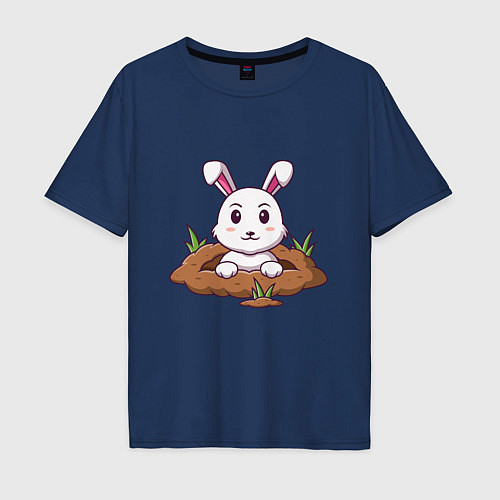 Мужская футболка оверсайз Кролик в норке / Тёмно-синий – фото 1