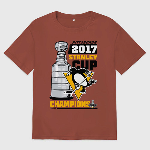 Мужская футболка оверсайз Питтсбург Пингвинз НХЛ / Кирпичный – фото 1