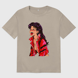 Футболка оверсайз мужская Мисато Кацураги ahegao, цвет: миндальный