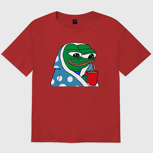Мужская футболка оверсайз Frog Pepe мем / Красный – фото 1