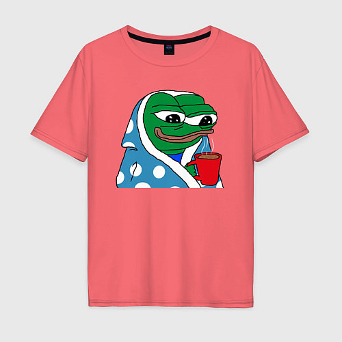 Мужская футболка оверсайз Frog Pepe мем / Коралловый – фото 1