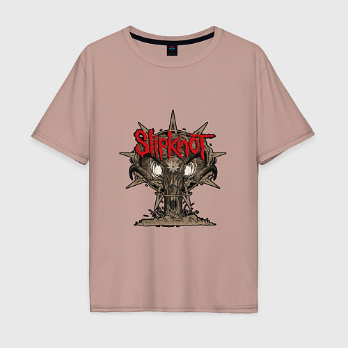 Мужская футболка оверсайз Slipknot skull mushroom / Пыльно-розовый – фото 1