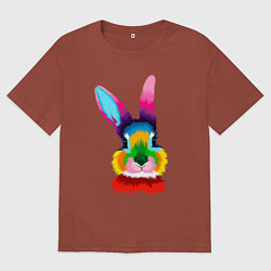 Футболка оверсайз мужская Радужный кролик, цвет: кирпичный