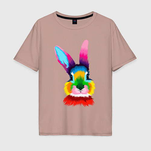 Мужская футболка оверсайз Радужный кролик / Пыльно-розовый – фото 1
