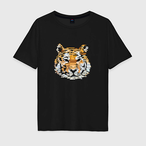 Мужская футболка оверсайз Stroking tiger / Черный – фото 1