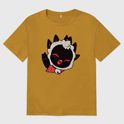 Футболка оверсайз мужская Cult of the Lamb - Овечка радостно приветствует, цвет: горчичный