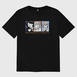 Футболка оверсайз мужская Мисато, Аска, Рэй, цвет: черный