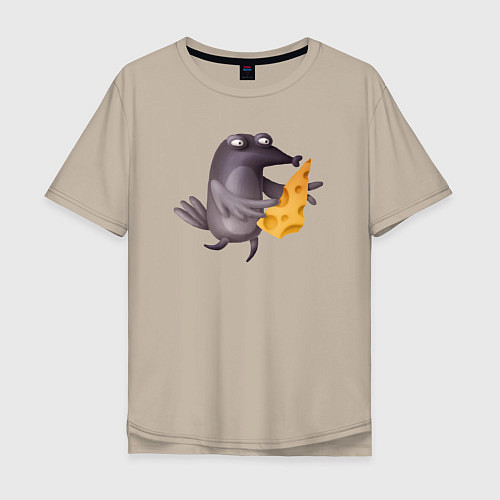 Мужская футболка оверсайз Ворона с сыром / Миндальный – фото 1