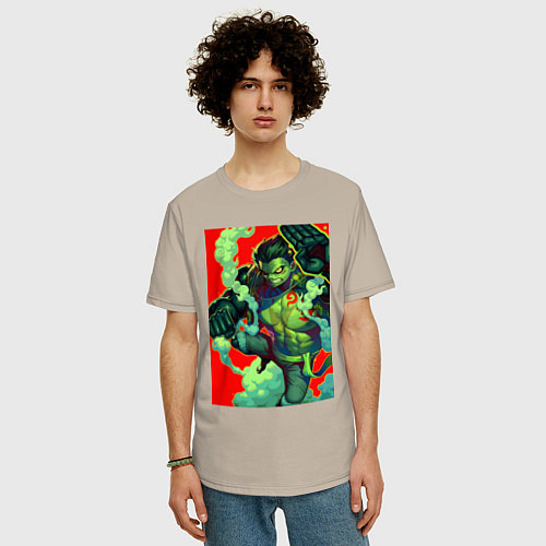 Мужская футболка оверсайз Луффи упругий человек - One Piece / Миндальный – фото 3