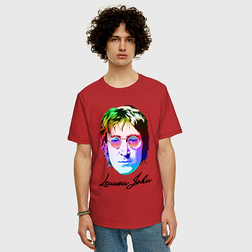 Мужская футболка оверсайз Леннон Джон / Красный – фото 3