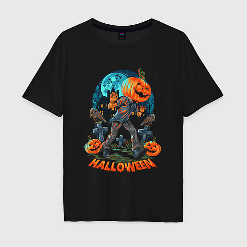 Мужская футболка оверсайз Halloween Pumpkin / Черный – фото 1