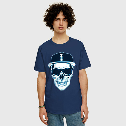 Мужская футболка оверсайз Череп в бейсболке Hip-Hop / Тёмно-синий – фото 3