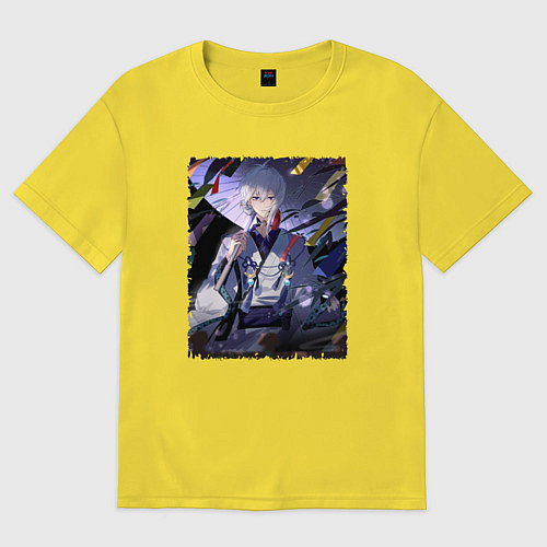 Мужская футболка оверсайз Красавчик Юкито Орикаса - Семёрка идолов / Желтый – фото 1