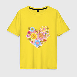 Футболка оверсайз мужская Орнамент цветочный в форме сердца Любовь, цвет: желтый