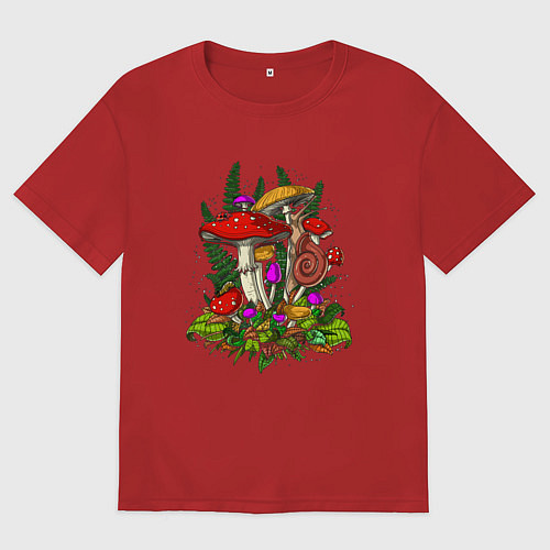 Мужская футболка оверсайз Мухоморы и улитка - инди кид / Красный – фото 1