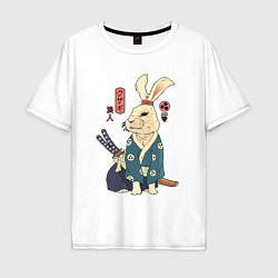 Мужская футболка оверсайз Кролик самурай с мечом