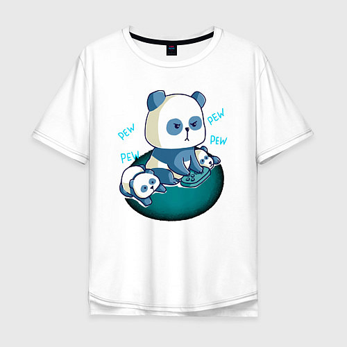 Мужская футболка оверсайз Панда геймер с малышами / Белый – фото 1