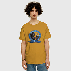 Футболка оверсайз мужская Сын и отец GoW Ragnarok, цвет: горчичный — фото 2