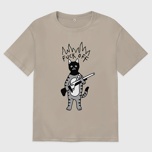 Мужская футболка оверсайз Кот бандит с ружьём / Миндальный – фото 1